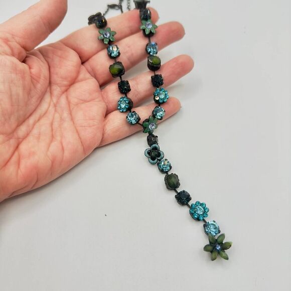 Vintage 1990'Small VCLM Flower Rhinestone Crystal Y-Drop Necklace - Picture 1 of 5